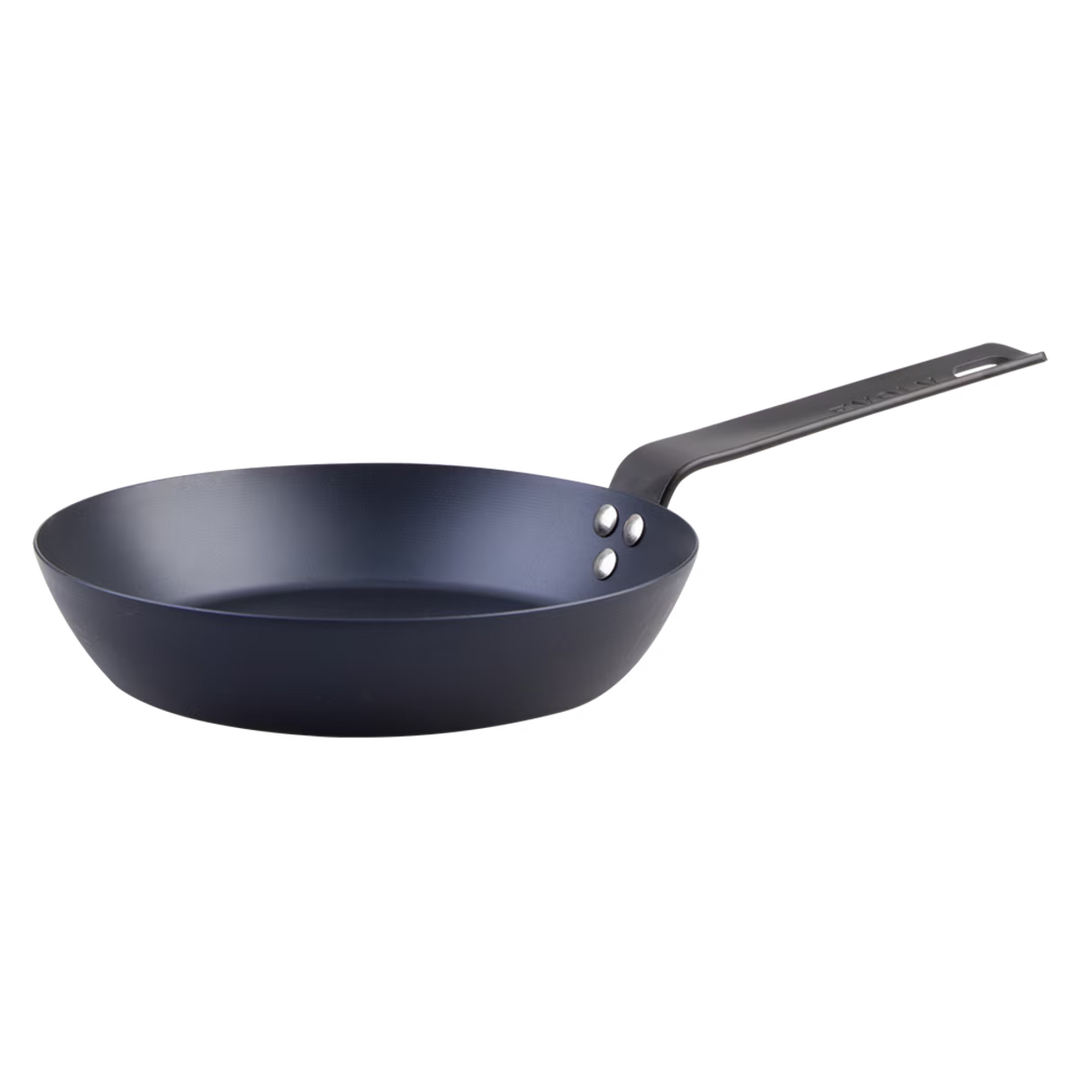 Black frying pan on a white background