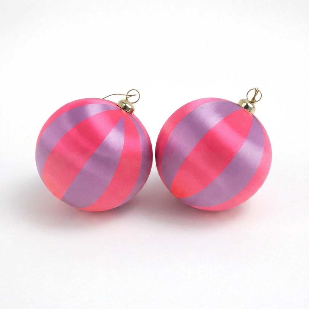 Lilac &amp; Neon Pink Stripe Baubles - Pack of 2