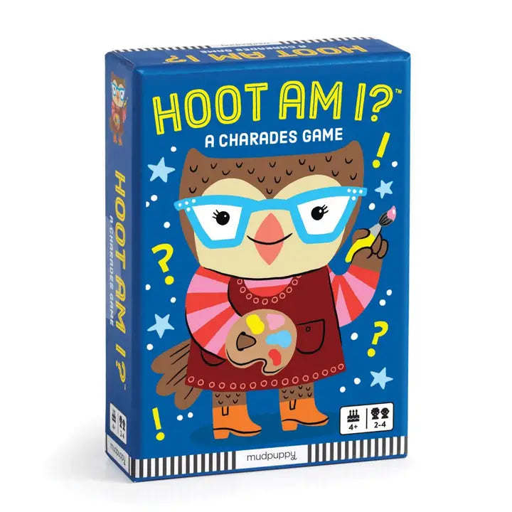 A box of Hoot Am I charades game on a white background