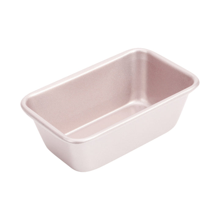 Small pink loaf tin on a white background