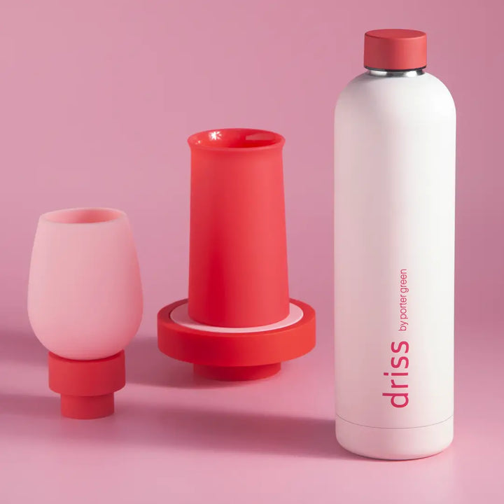 Pink and red drinkware set with &