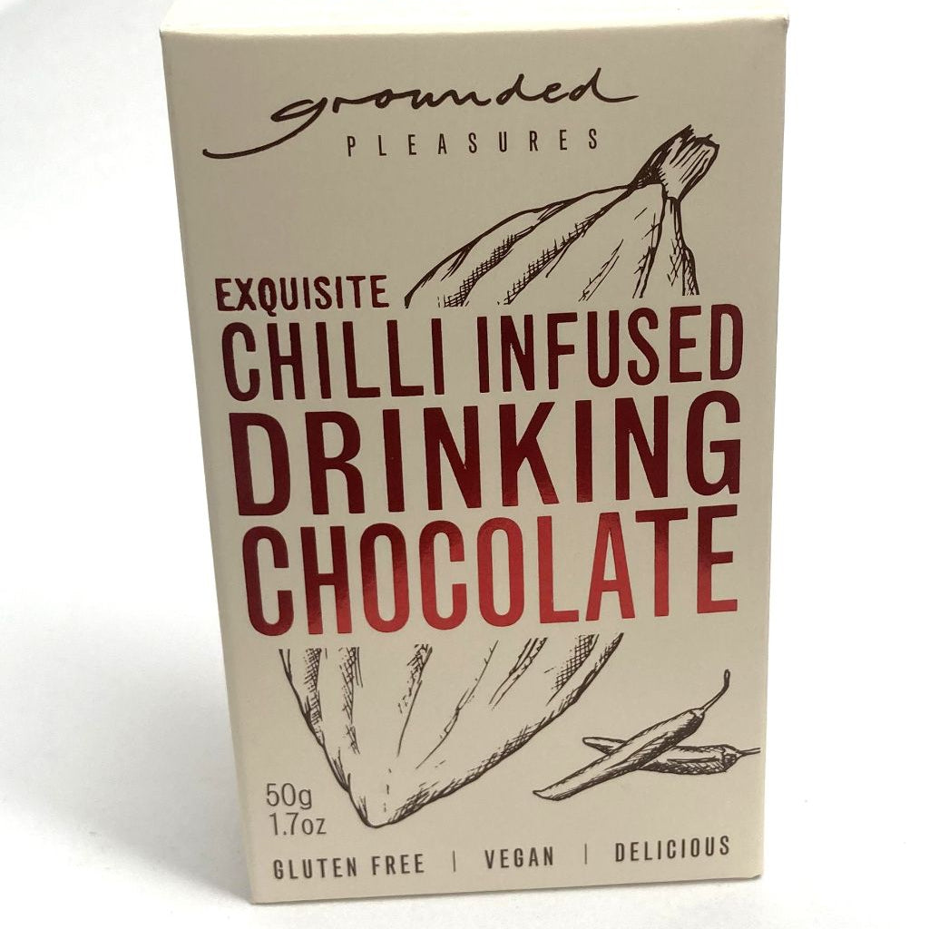 Box of Chilli Infused Drinking Chocolate with branding on a white background