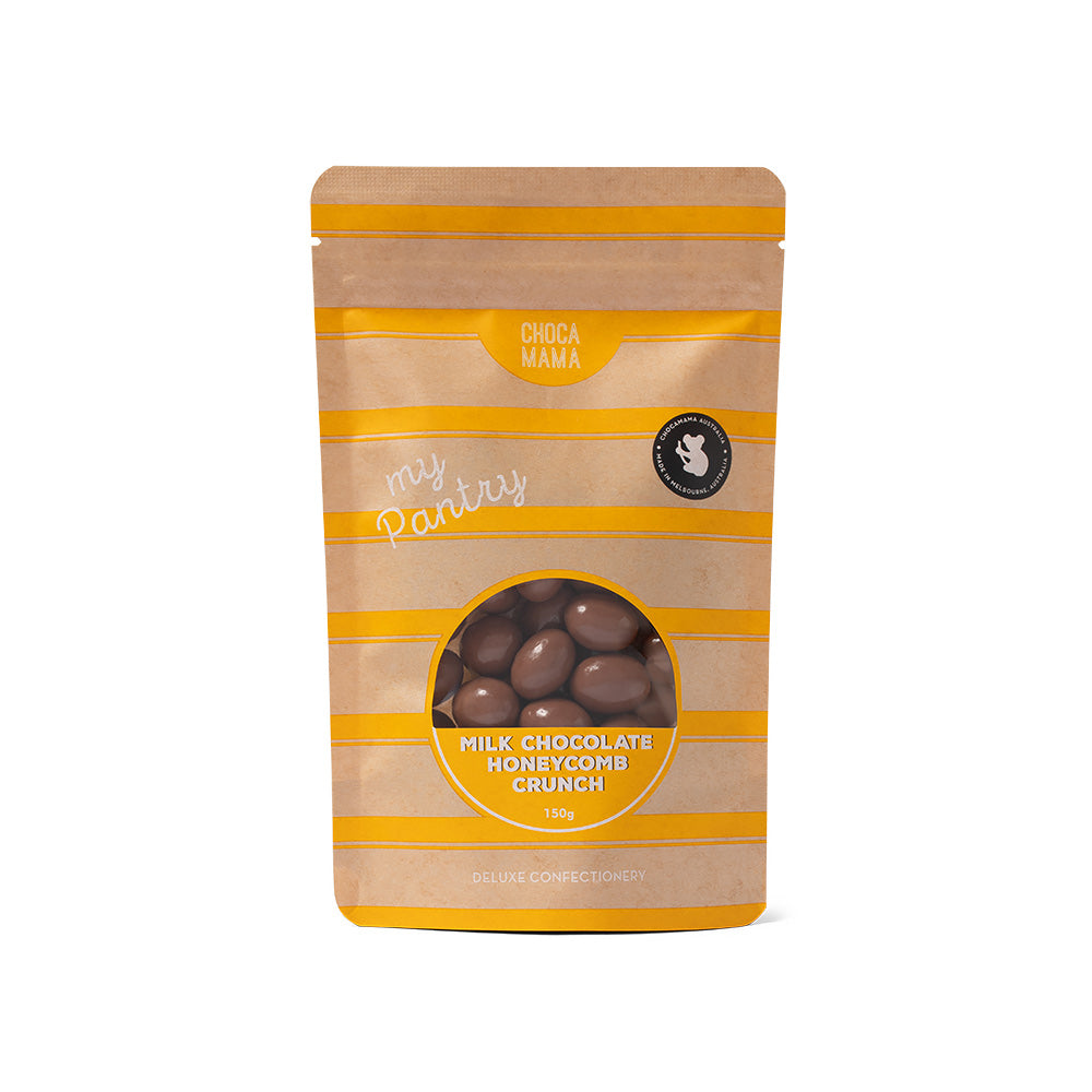Packaged milk chocolate honeycomb crunch with Choco Mama branding on a white background