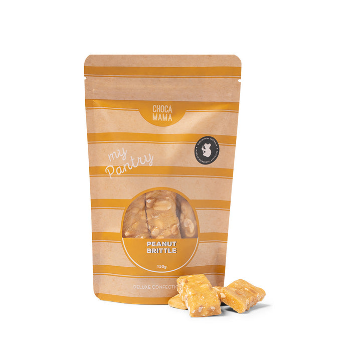 Peanut brittle package with visible product on a white background