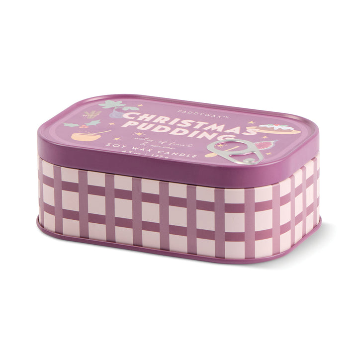 Purple and white checkered candle tin with &