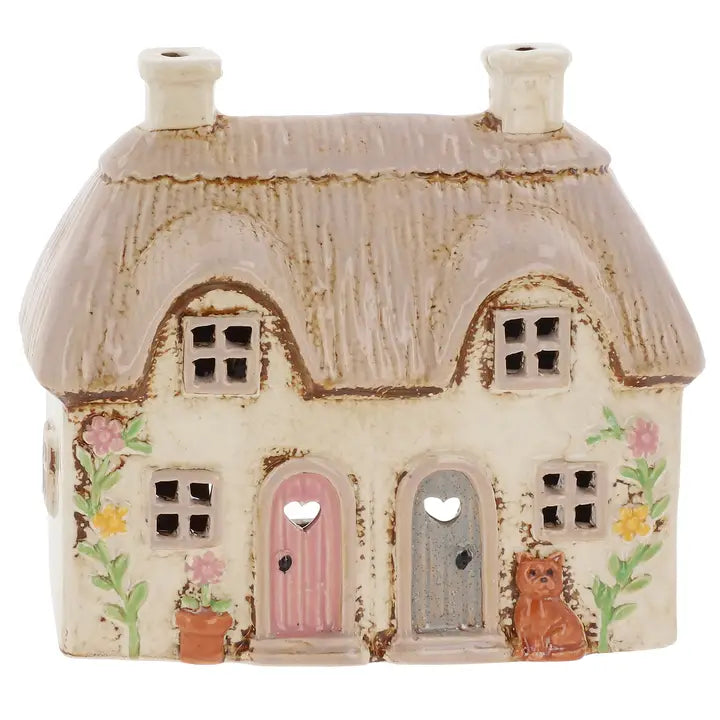 Village Pottery Double Garden Thatch House Tealight Holder
