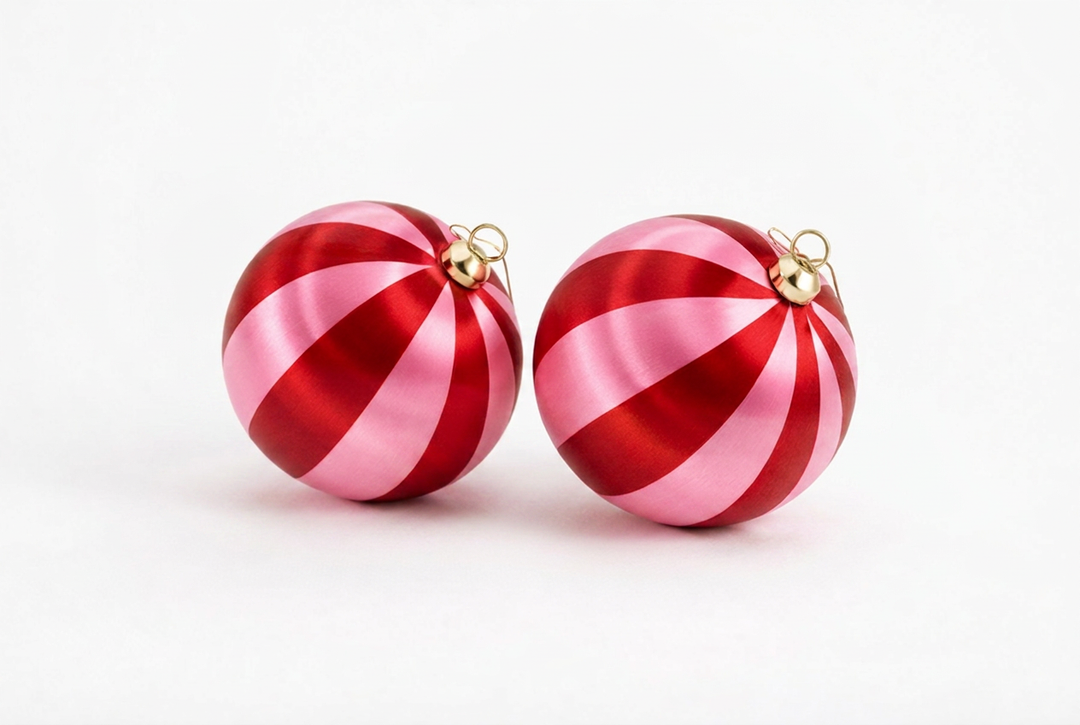 Red &amp; Pink Stripe Baubles - Pack of 2