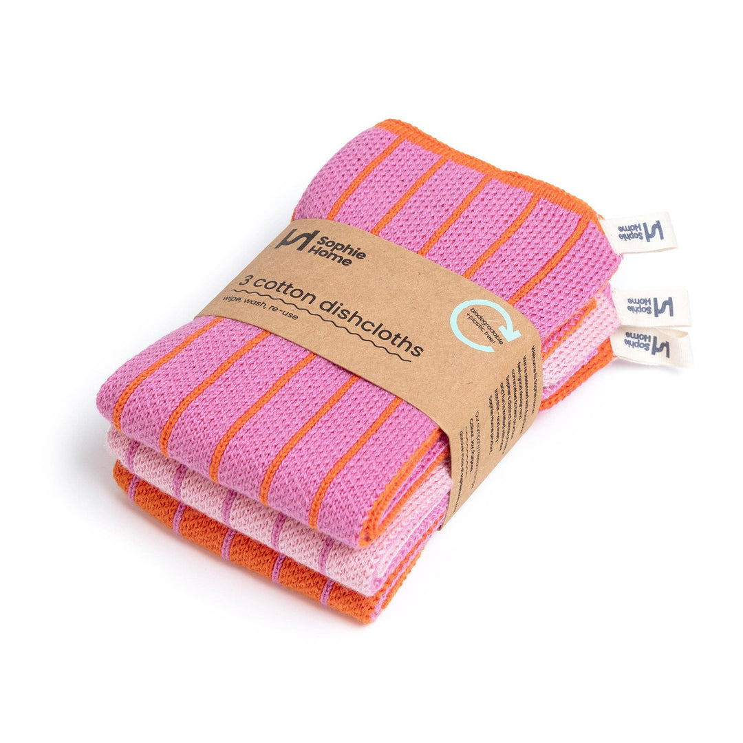 Reusable &amp; Eco-Friendly Cotton Dishcloths: Striped Pink