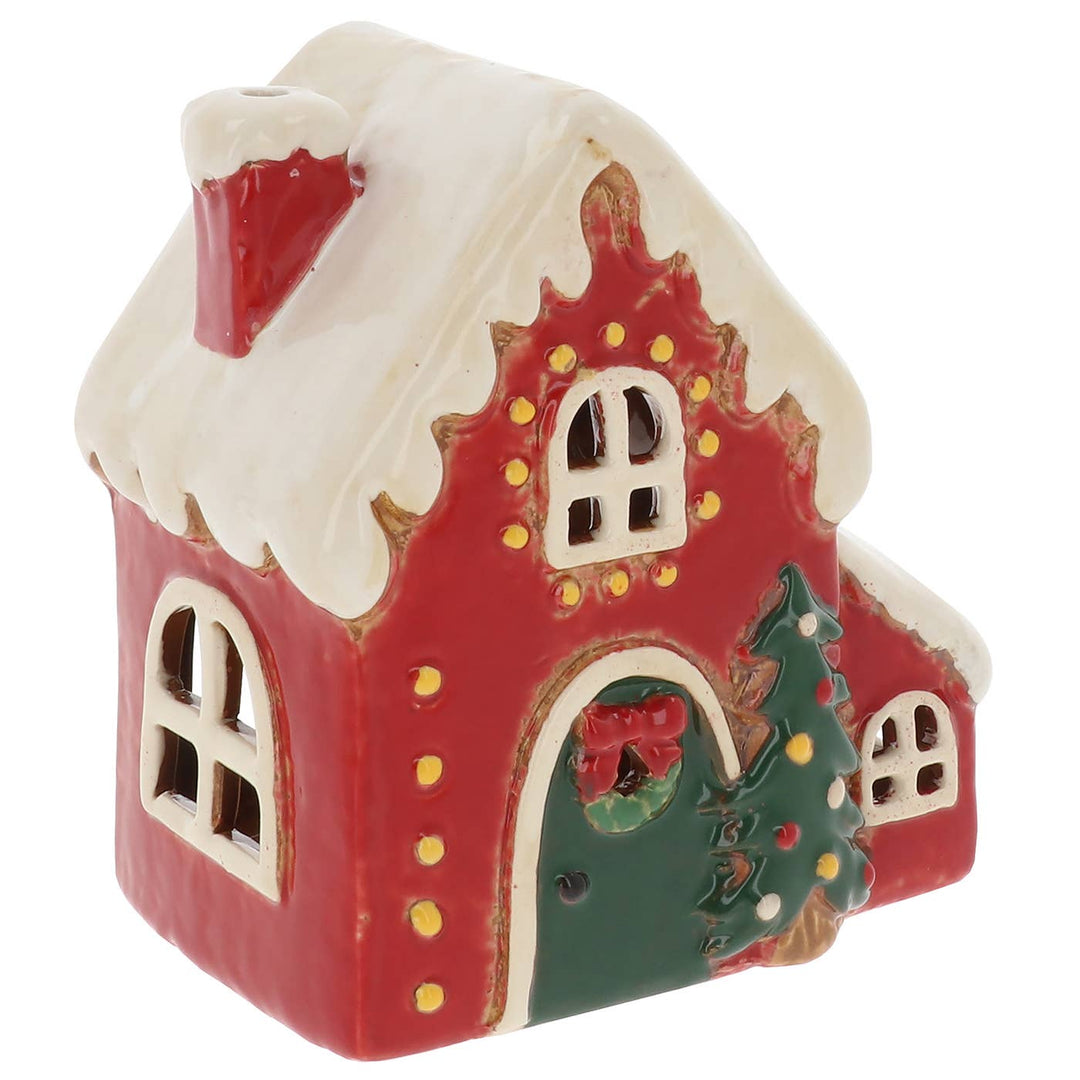 Village Pottery Christmas House with Fairy Lights Tealight Holder