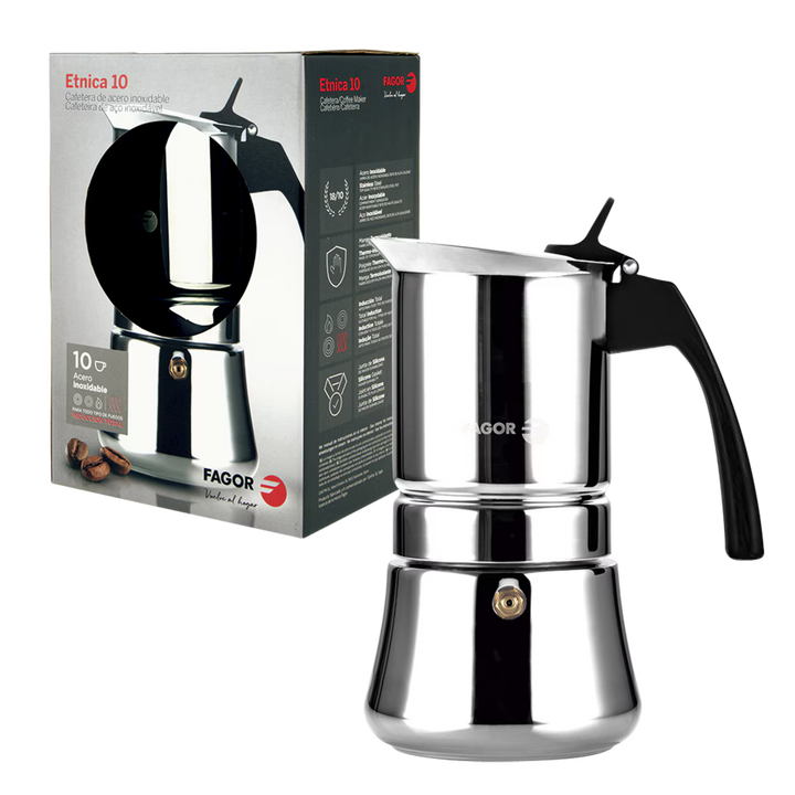 A box and a coffee maker on a white background