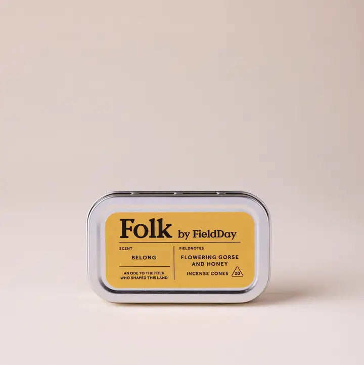 Folk by Field Day incense cones packaging on a beige background