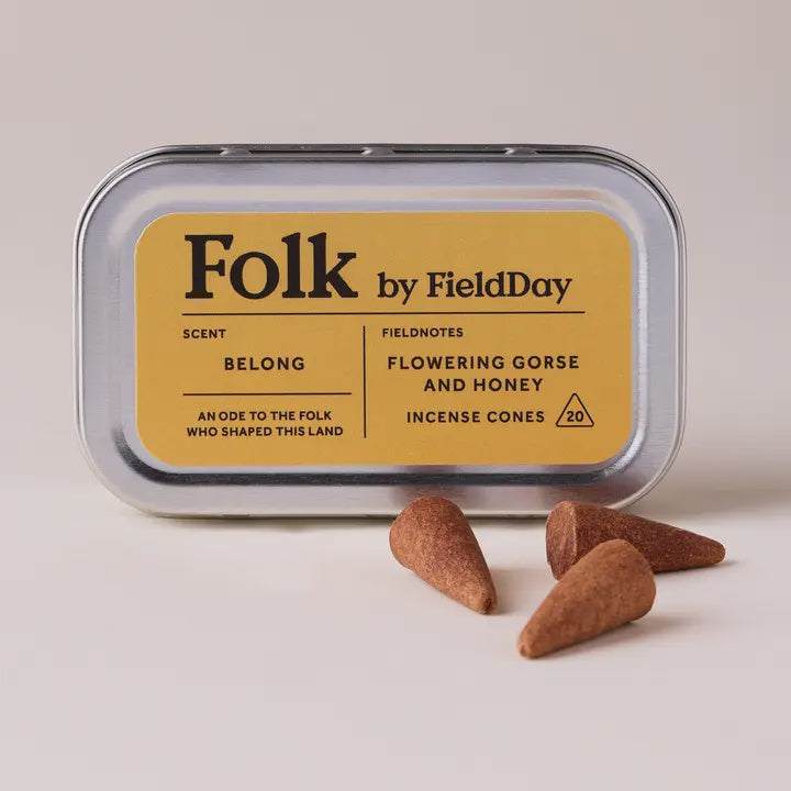 Folk by FieldDay incense cones packaging with three cones on a light background