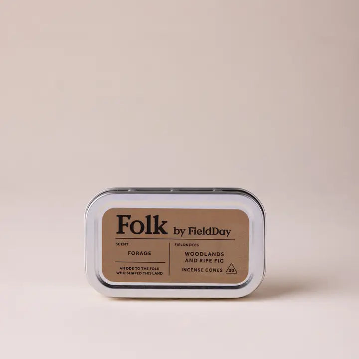 Folk by FieldDay incense cones packaging on a beige background