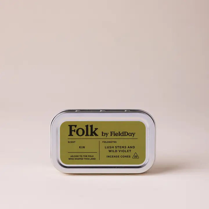 Folk by Field Day incense cones packaging on a beige background