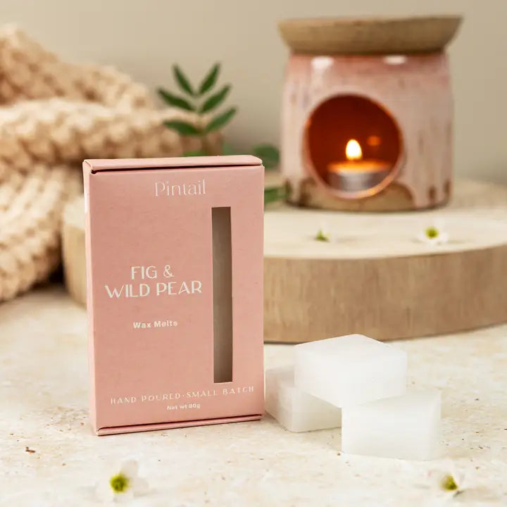 Pink wax melt packaging labeled &