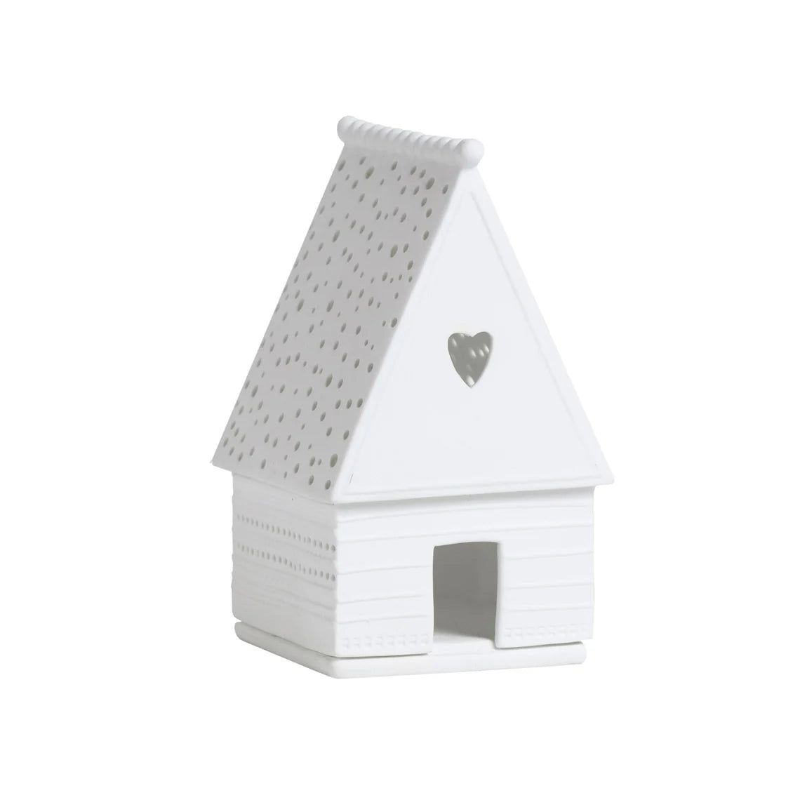 A white ceramic gingerbread tealight holder on a white background