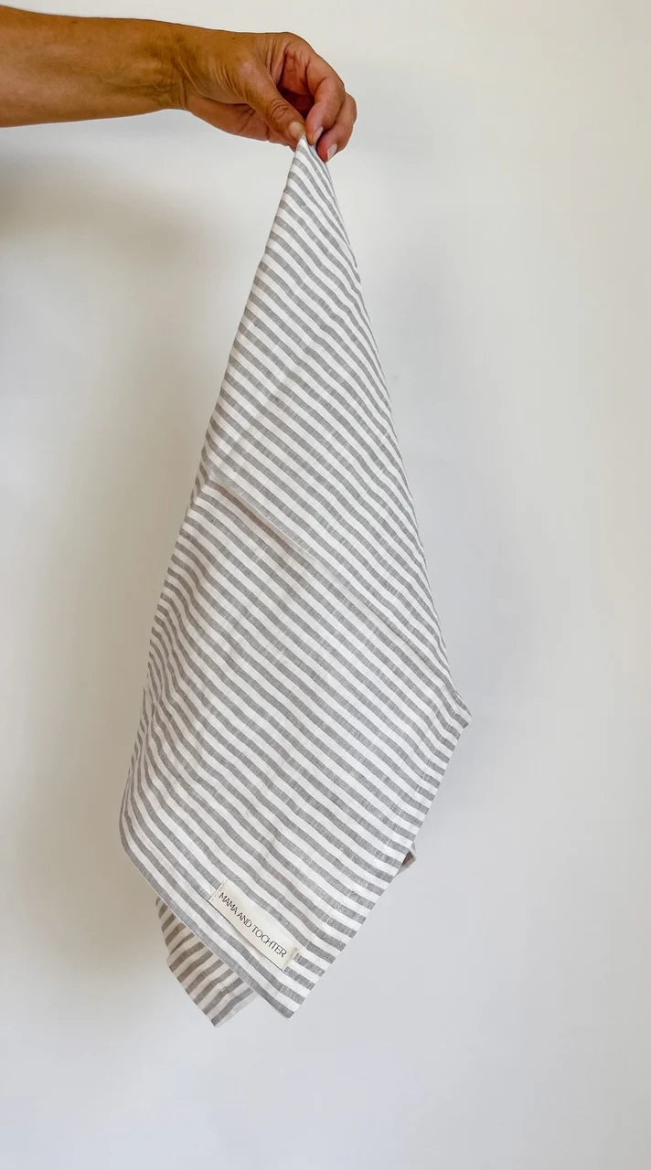 Mama & Tochter Pure French Linen Tea Towel: Grey Stripe