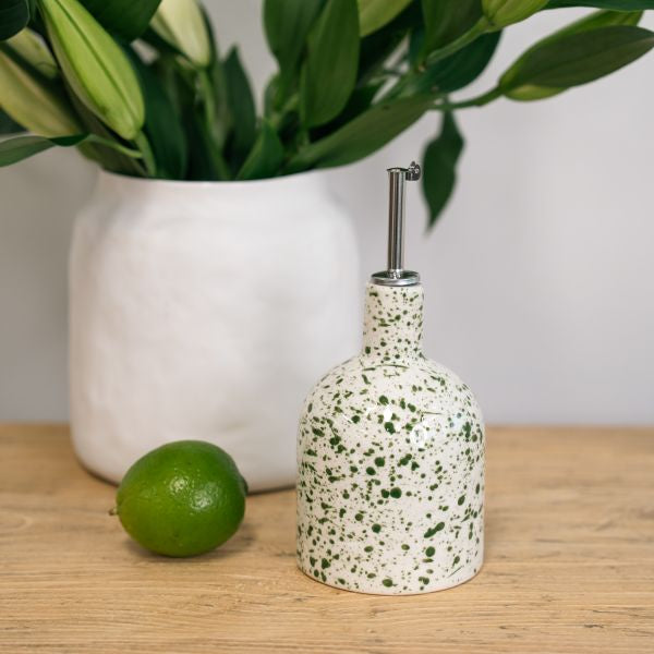 Green Splatter Ceramic Bottle with Pourer 21cm