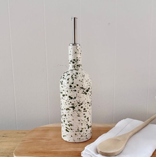 Green Splatter Ceramic Bottle with Pourer 26cm