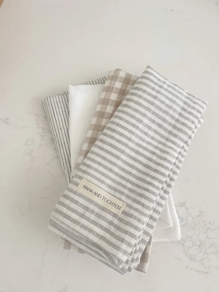 Mama & Tochter Pure French Linen Tea Towel: Grey Stripe