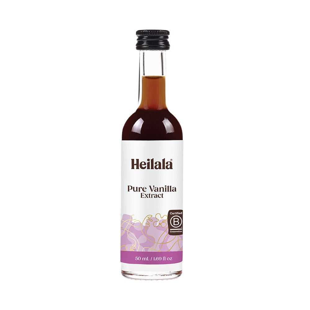 Bottle of Heilala Pure Vanilla Extract on a white background