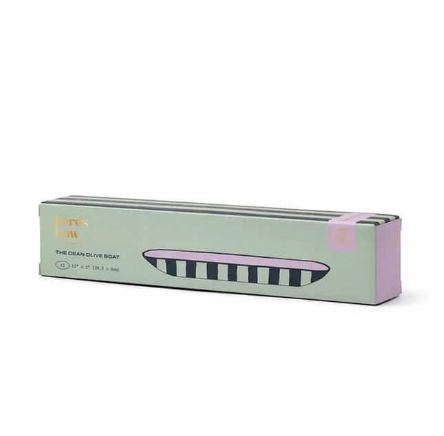 Green packaging box with a striped product on a white background