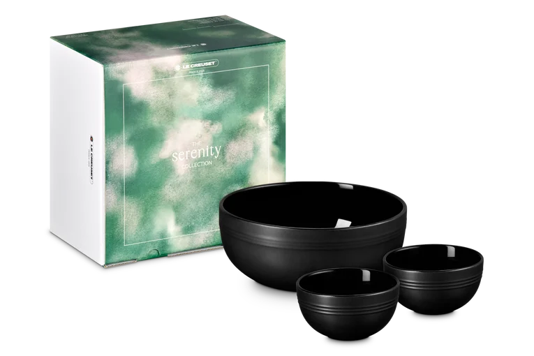 Le Creuset Stoneware Set of 3 Serving Bowls: Matte Black
