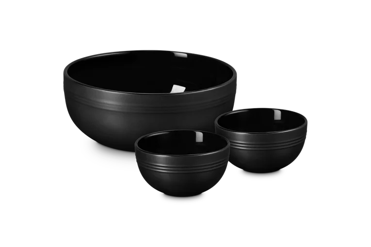 Le Creuset Stoneware Set of 3 Serving Bowls: Matte Black