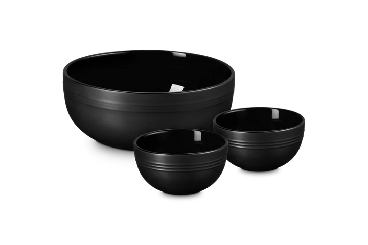 Le Creuset Stoneware Set of 3 Serving Bowls: Matte Black
