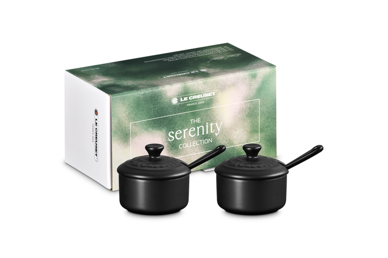Le Creuset set of 2 Condiment Pots with Spoons: Matte Black