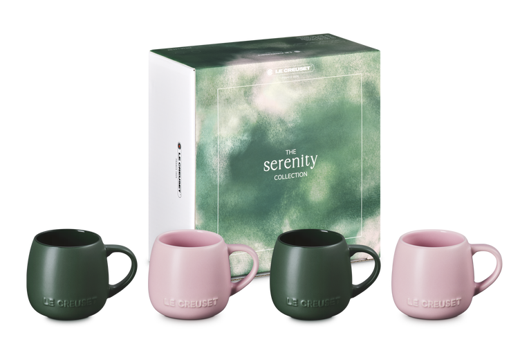 Le Creuset Set of 4 Coupe Mugs: Foret &amp; Sugar Pink