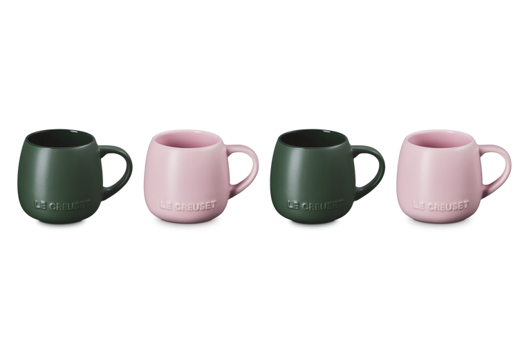Le Creuset Set of 4 Coupe Mugs: Foret &amp; Sugar Pink