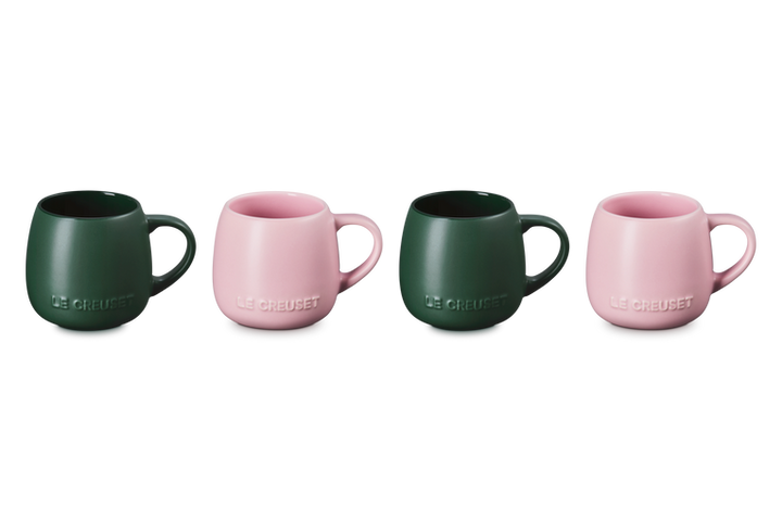 Le Creuset Set of 4 Coupe Mugs: Foret &amp; Sugar Pink