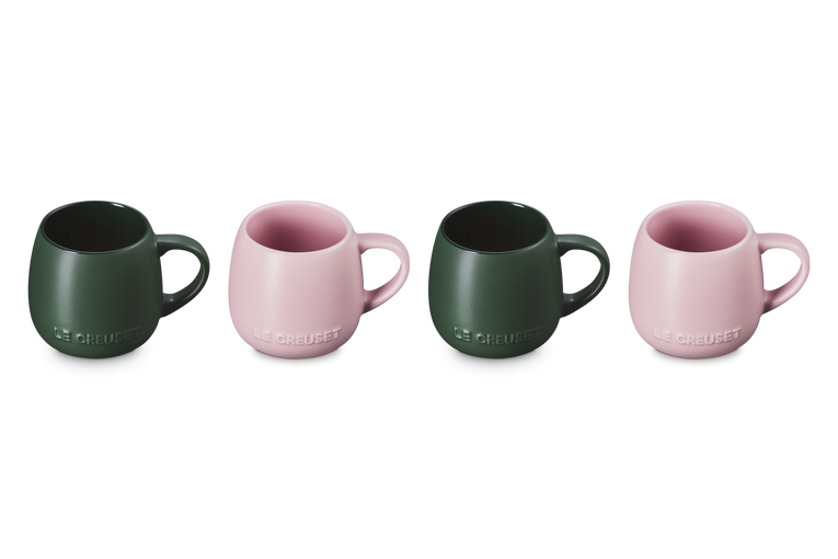 Le Creuset Set of 4 Coupe Mugs: Foret &amp; Sugar Pink