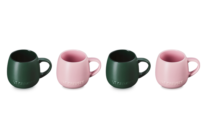 Le Creuset Set of 4 Coupe Mugs: Foret &amp; Sugar Pink
