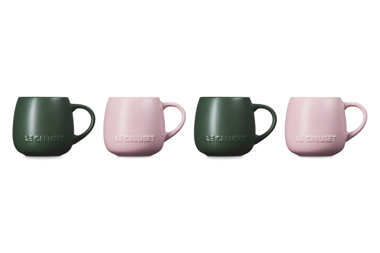 Le Creuset Set of 4 Coupe Mugs: Foret &amp; Sugar Pink