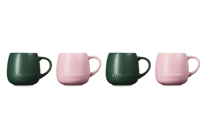 Le Creuset Set of 4 Coupe Mugs: Foret &amp; Sugar Pink