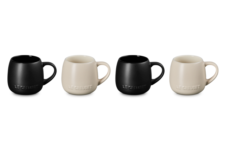 Le Creuset Set of 4 Coupe Mugs: Brioche &amp; Matte Black