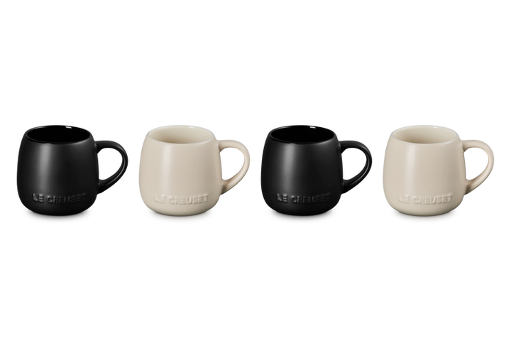 Le Creuset Set of 4 Coupe Mugs: Brioche &amp; Matte Black