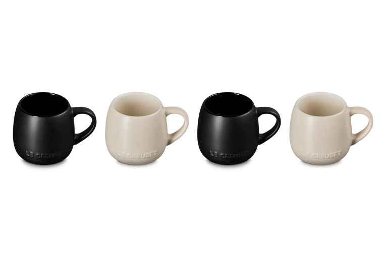 Le Creuset Set of 4 Coupe Mugs: Brioche &amp; Matte Black