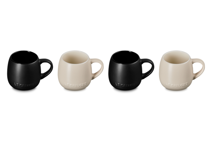 Le Creuset Set of 4 Coupe Mugs: Brioche &amp; Matte Black