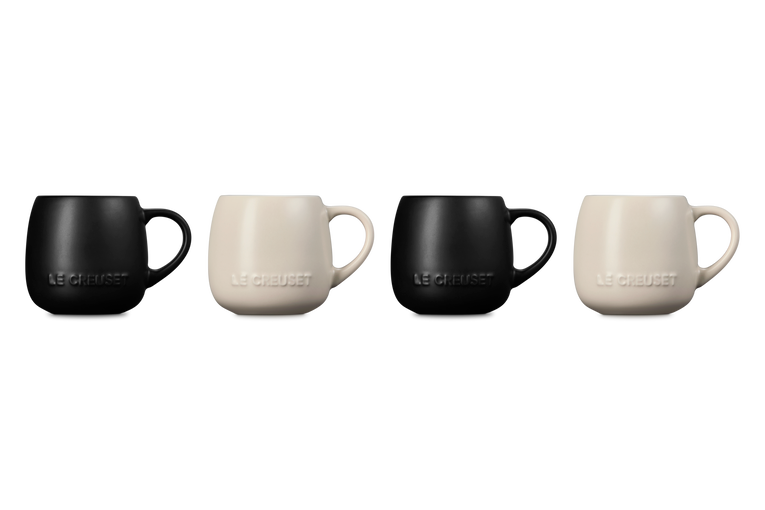 Le Creuset Set of 4 Coupe Mugs: Brioche &amp; Matte Black