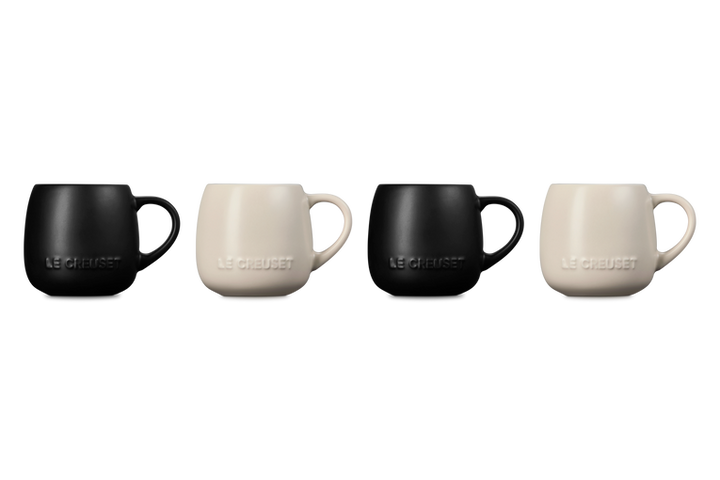 Le Creuset Set of 4 Coupe Mugs: Brioche &amp; Matte Black