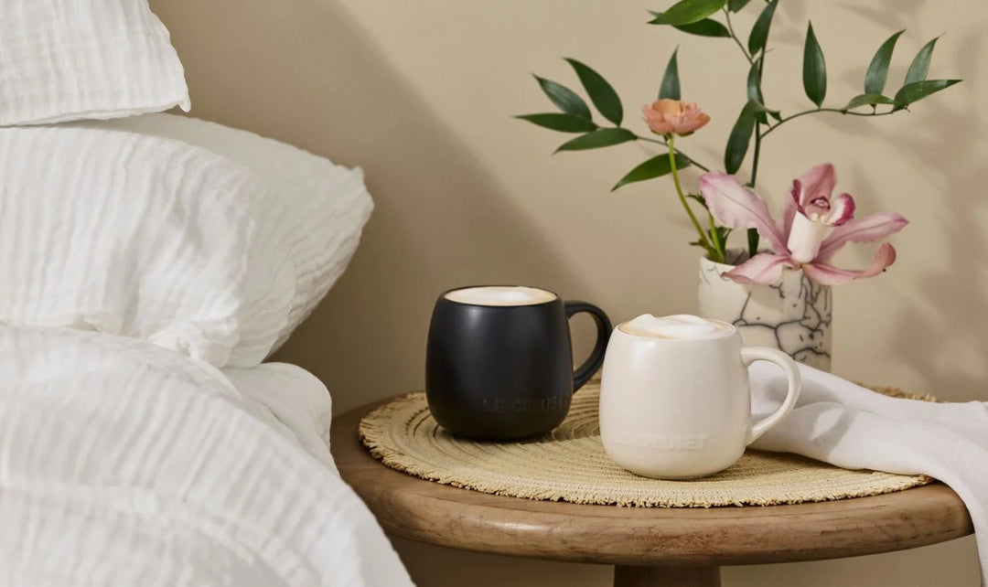 Le Creuset Set of 4 Coupe Mugs: Brioche &amp; Matte Black