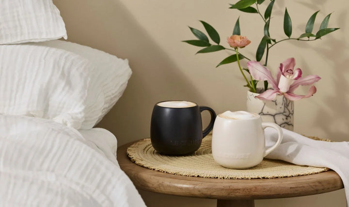 Le Creuset Set of 4 Coupe Mugs: Brioche &amp; Matte Black