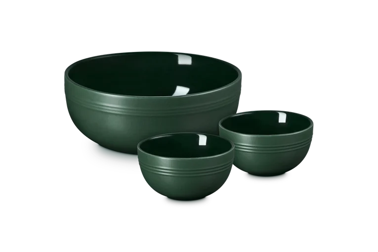 Le Creuset Stoneware Set of 3 Serving Bowls: Foret