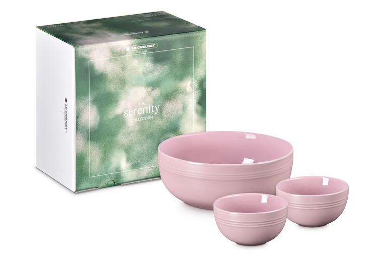 Le Creuset Stoneware Set of 3 Serving Bowls: Sugar Pink