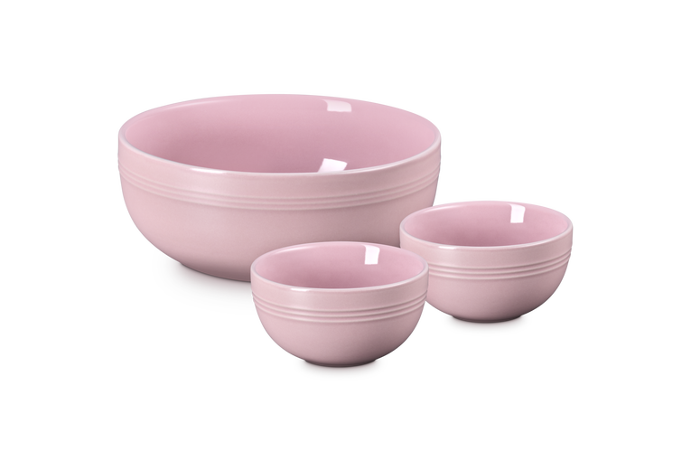 Le Creuset Stoneware Set of 3 Serving Bowls: Sugar Pink