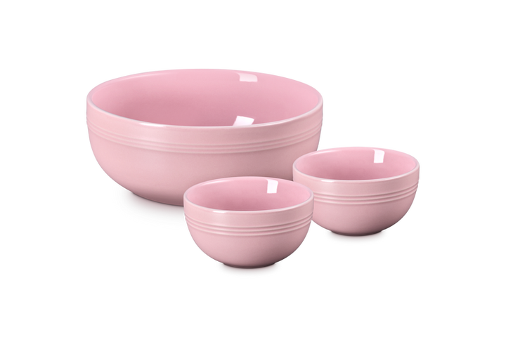 Le Creuset Stoneware Set of 3 Serving Bowls: Sugar Pink