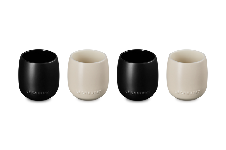 Four le creuset ceramic tumblers in Brioche &amp; Matte Black